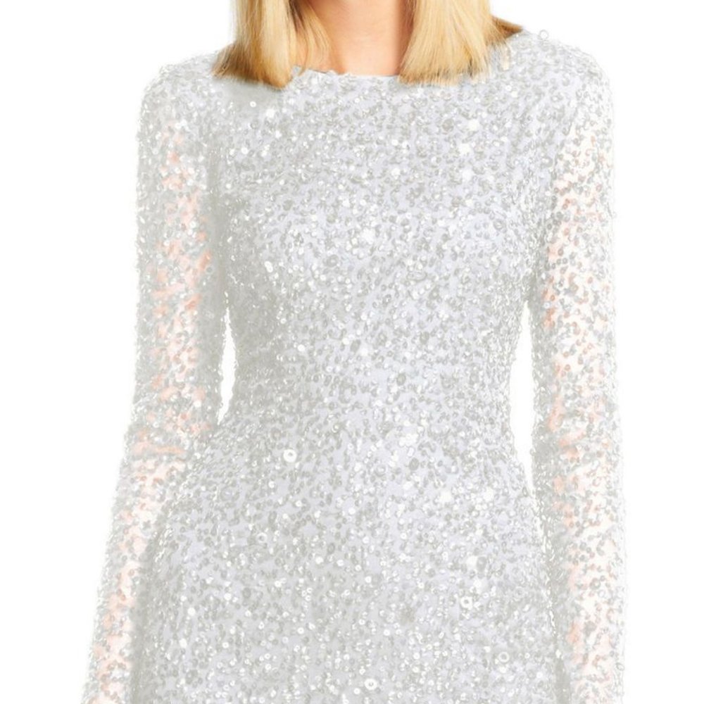 Long Sleeve Sequin Cocktail Dress In Ivory Adrianna Papell